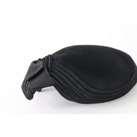 Vintage 30s 40s Rockabilly Satin Bowtie Felt Wool Pillbox Hat Black Womens USA main image 4